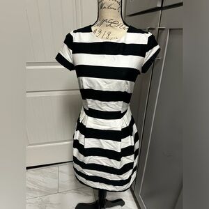 H&M Striped Mini Holiday Party Cocktail Dress black and White 4